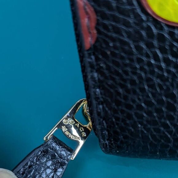 Coach Signature C Scattered Apple Print Black Long Accordion Zip Wallet - Picture 5 of 8